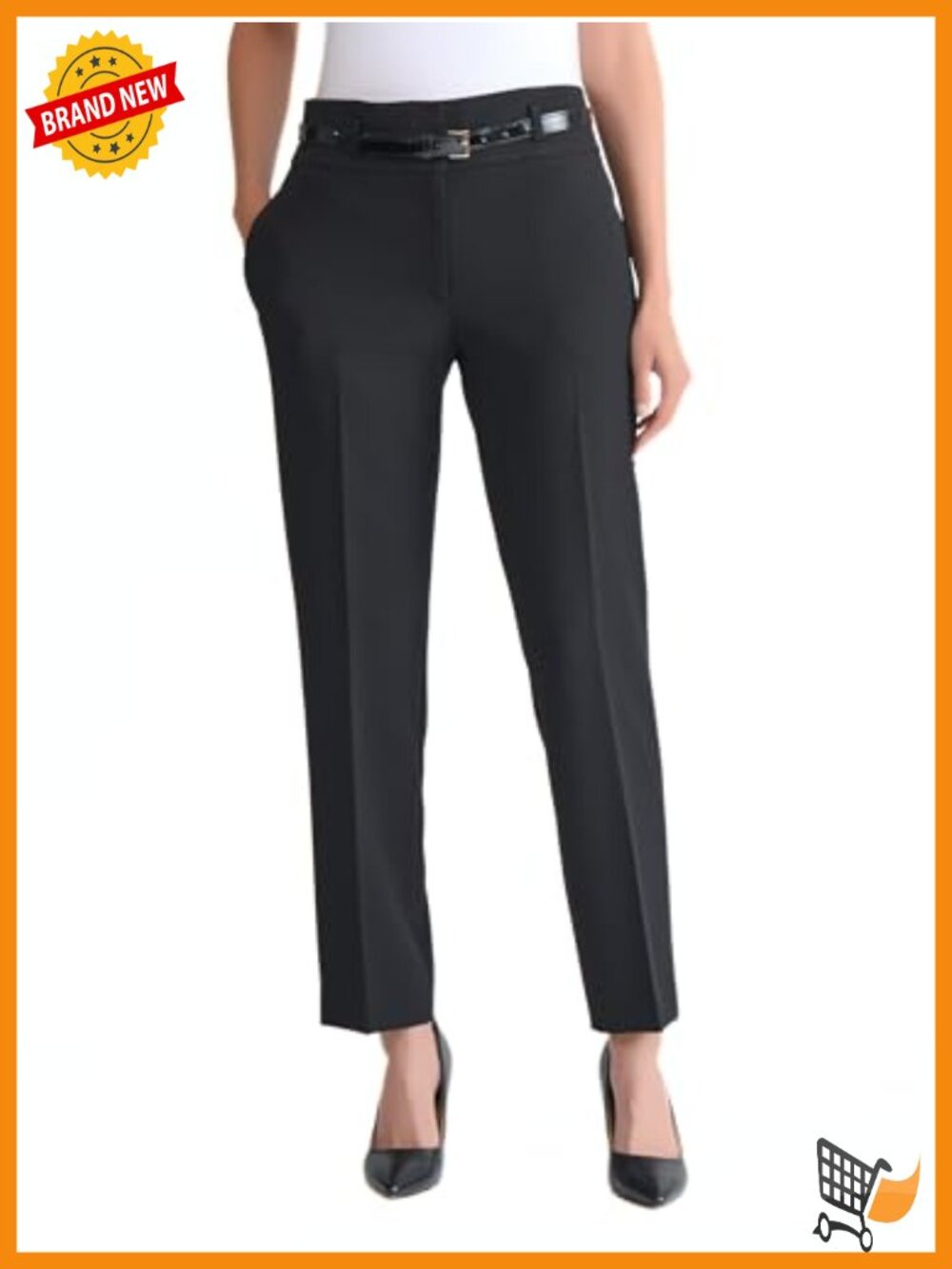 Women's High-Rise Belted Slim-Leg Dress Pants Business Casual Stretch